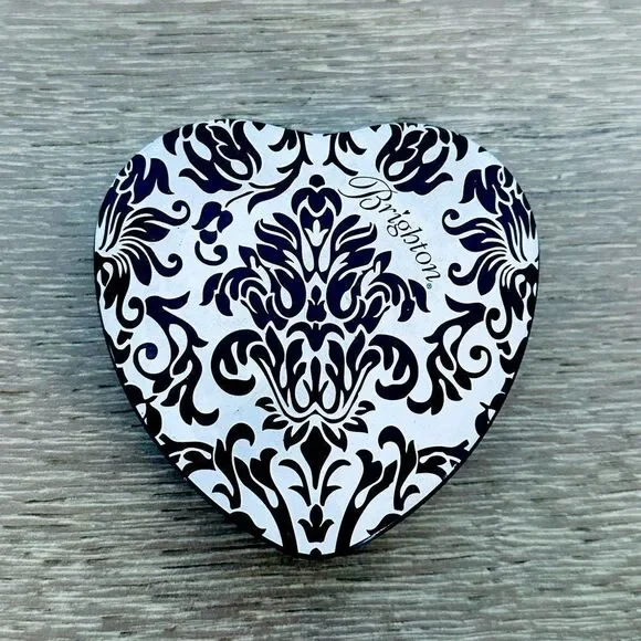 Brighton Black White Damask Heart Jewelry Storage Tin