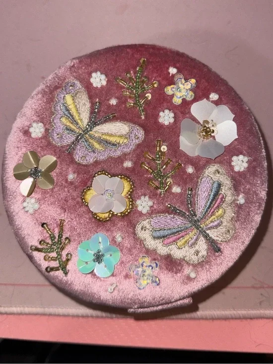 Velvet Butterfly Embroidered Jewelry Case - Pink