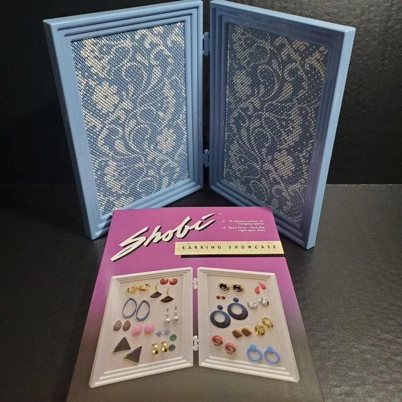 Shobi Earring‎ Holder Showcase 80's Pierced Jewelry Display RETRO BLUE NOS NEW