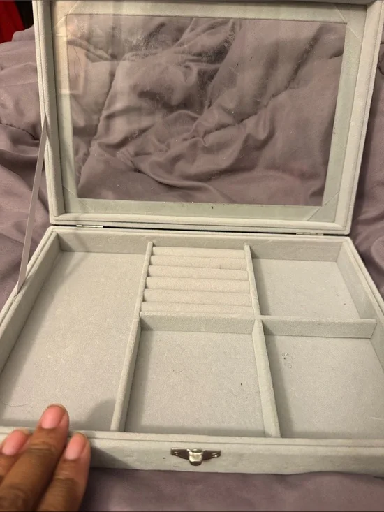 Soft Gray Jewelry Organizer Box with Mirror
