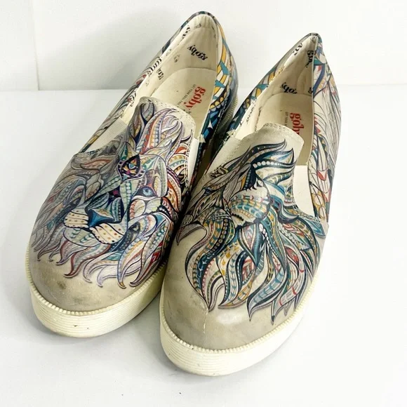 GOBY Blue Feather Lion‎ Slip-On Sneakers