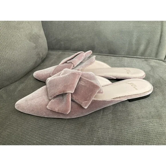 J. Crew Factory Pink Velvet Bow Pointed Toe Flats