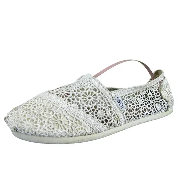 TOMS Women Alpargata Moroccan Crochet Loafer Beige Fabric Sz 8 Medium Used 2025
