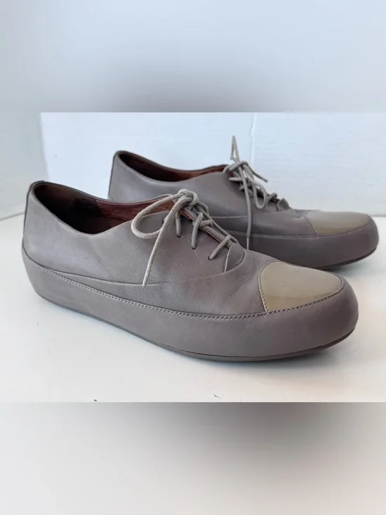 FitFlop Taupe Platform Cap Toe Leather Lace Up Oxford Shoes Women's Size 38.5