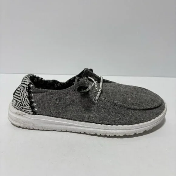 Hey Dude Women’s Wendy Chambray Woven, Gray Slip-On Shoes, Size 6 M