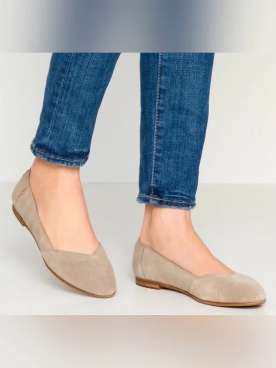 TOMS Women's Taupe Suede Pointed Ballet Flats