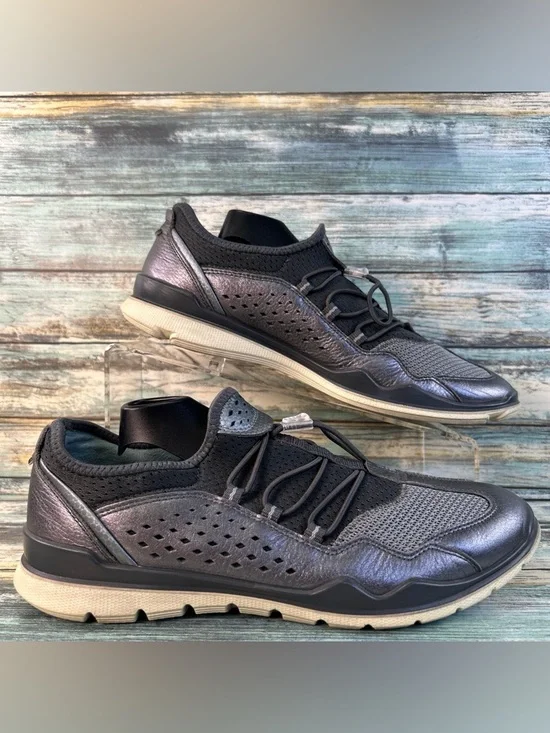 Ecco Lynx Sneaker Womens 9-9.5 Pewter Gray Leather Tennis Athletic Casual Shoe