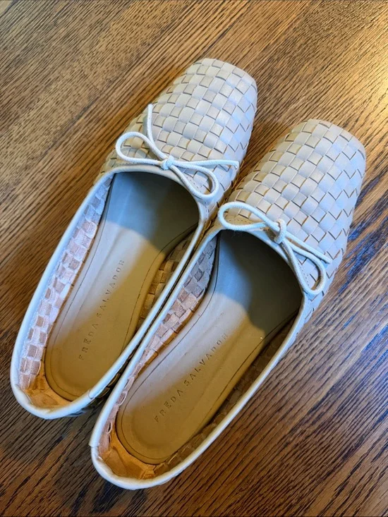 Freda Salvador Woven Cream Bow Loafer Flats