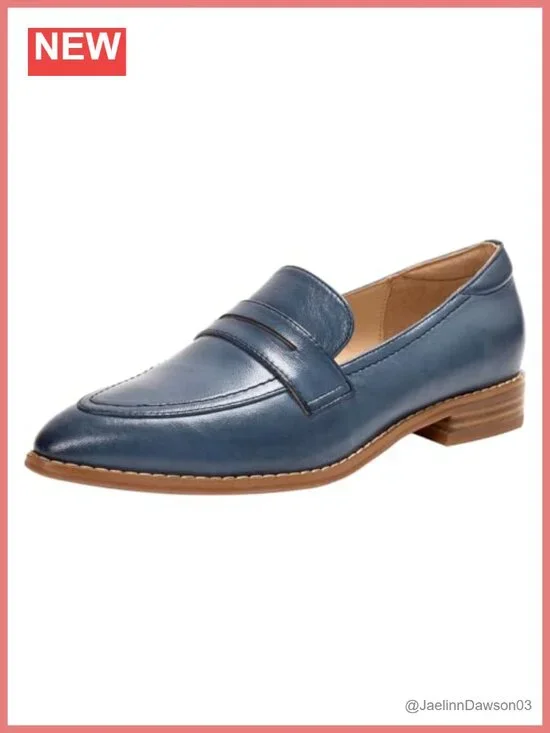 Women's Pointed Toe Leather Penny Loafers Slip On Office Flats