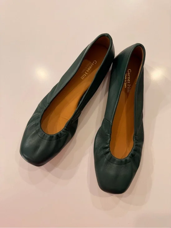 Carmen Hill Green Leather Square Toe Ballet Flats Spain 38