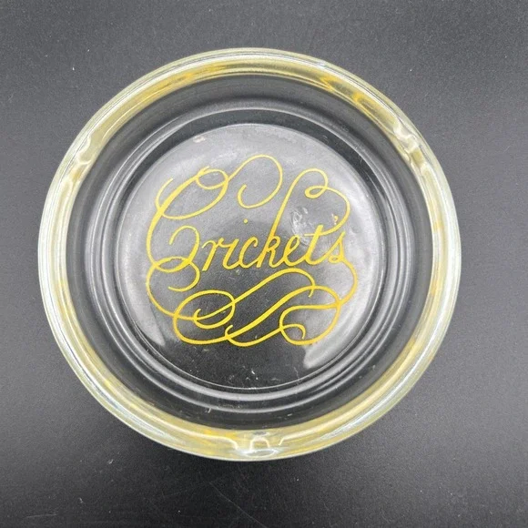 Vintage Ashtray Crickets Restaurant Small Glass Memorabilia