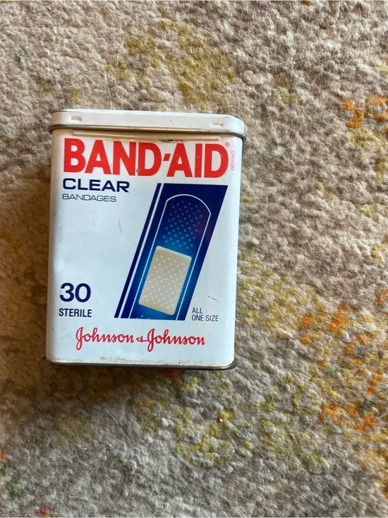 Vintage 1992 Band Aid Clear Strip Metal Tin Advertising can box container holder