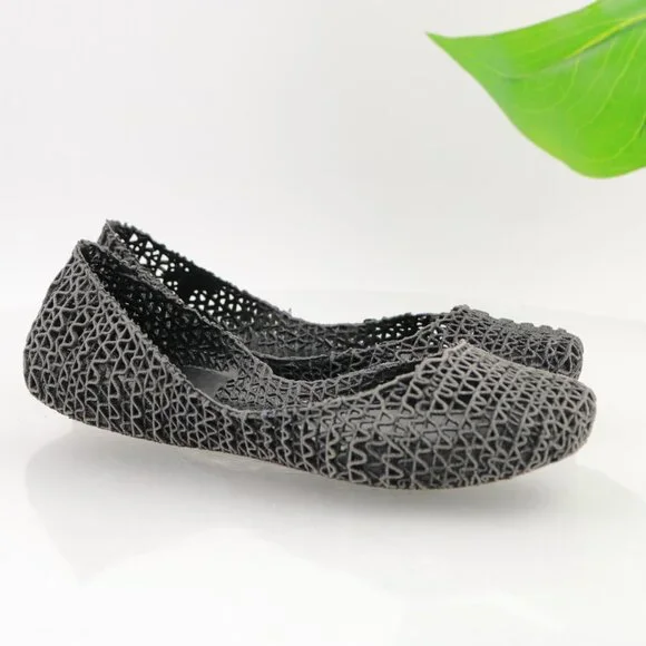 Melissa x Campana Womens Papel Ballet Flats Size 6 Gray Jelly Woven Details Shoe