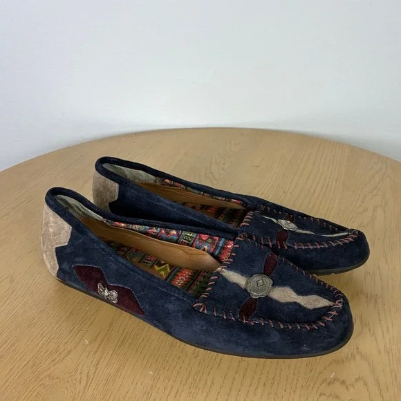 Vintage Hush Puppies Southwestern Concho Loafers Women's 7 Granola Girl Boho