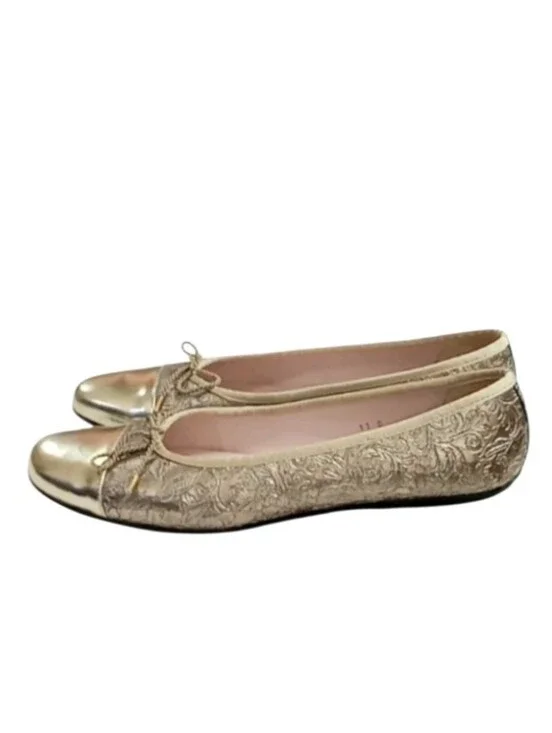 Paul Mayer Attitudes Metallic Gold Embossed Leather Ballet Flats Size 11