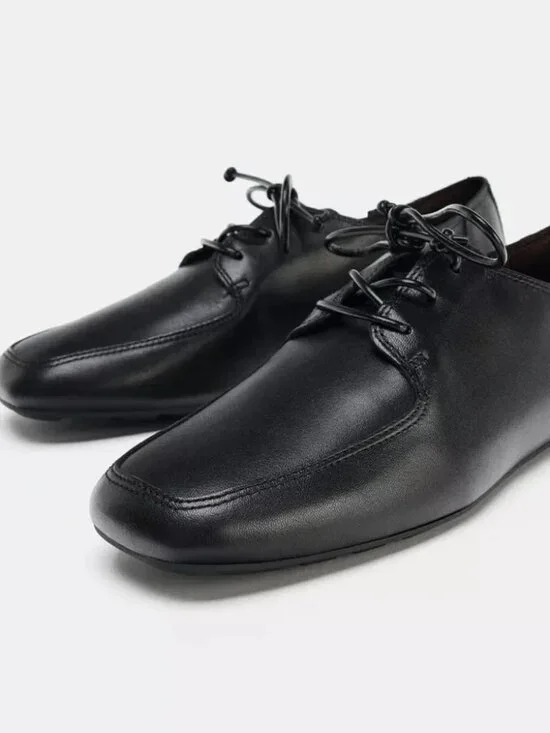 Zara LOW HEEL LEATHER LACE-UP SHOES