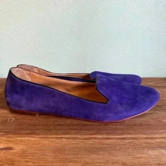 J Crew 10 Cora Purple Suede w/ Black Patent Trim Loafers Women’s Flats Shoes