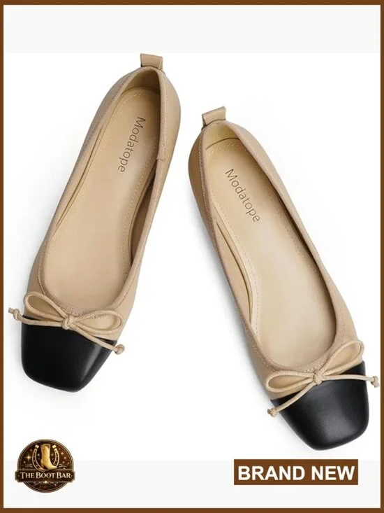 Ballet Flats with Bow Square Toe Slip on Dressy Ballerina Shoes for Women