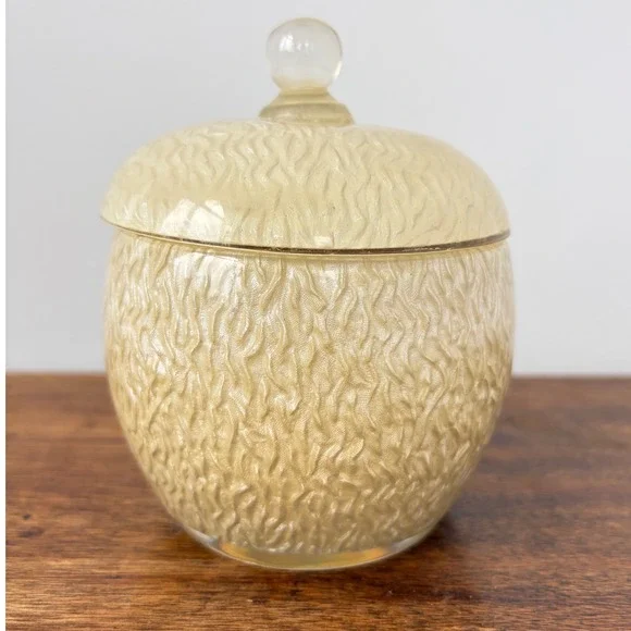 Vintage Yellow Textured Vanity Jar with‎ Lid Mid Century Trinket Canister