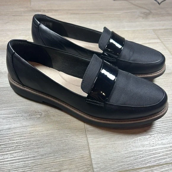 Clarks Collection Raisie Arlie Leather Loafer Soft Cushion‎ Women's 10 Black