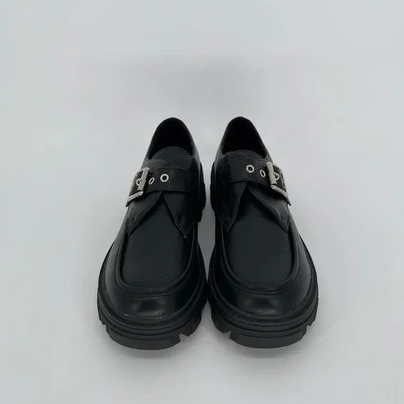 Forever Women's Black‎ Buckle Strap Chunky Lug Sole Berry-96 Loafers Size 8.5