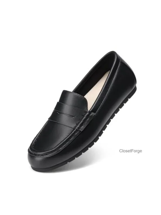 Womens Slip On Loafers Comfort Work Flats Faux Leather