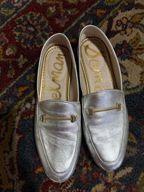 Sam Edelman Metallic Silver Loafers with Gold Bit
