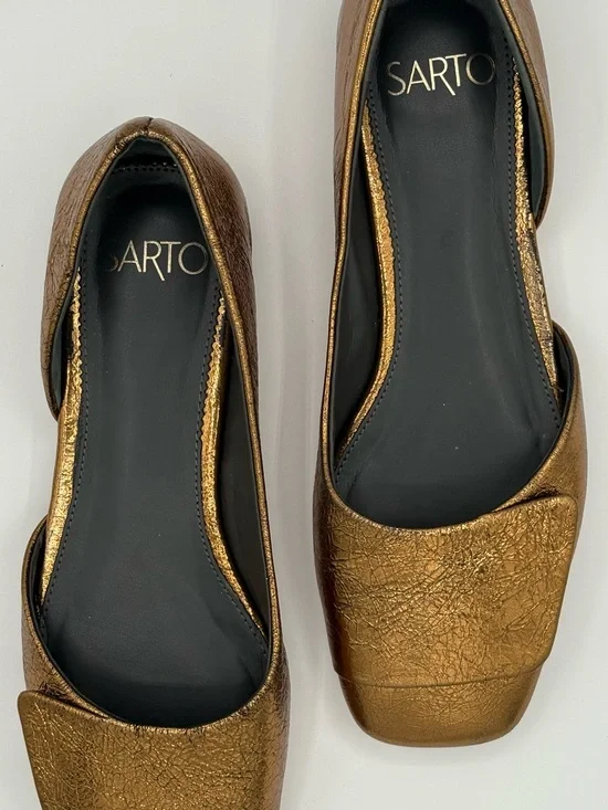 Franco Sarto Metallic Bronze Square-Toe Flats A-TRACY Sz 7