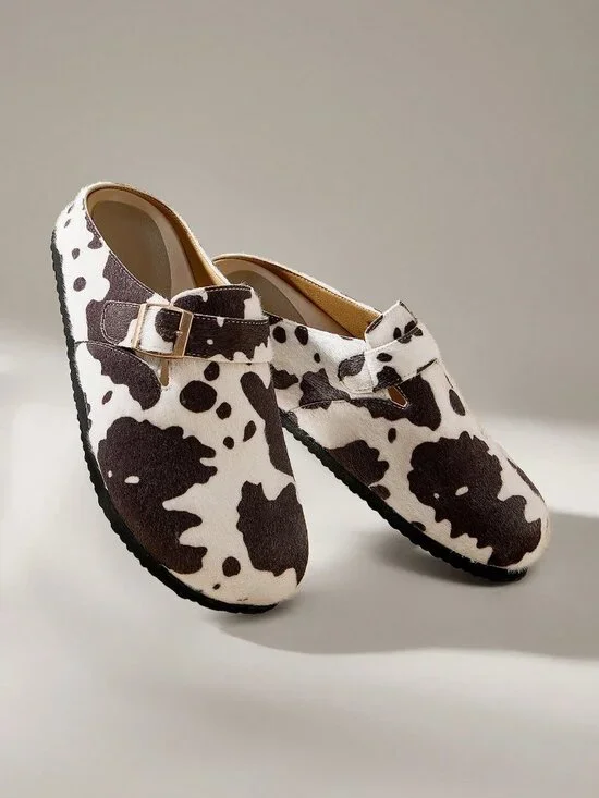 Brown Casual Women's Cow Print Flat Loafers Shoes