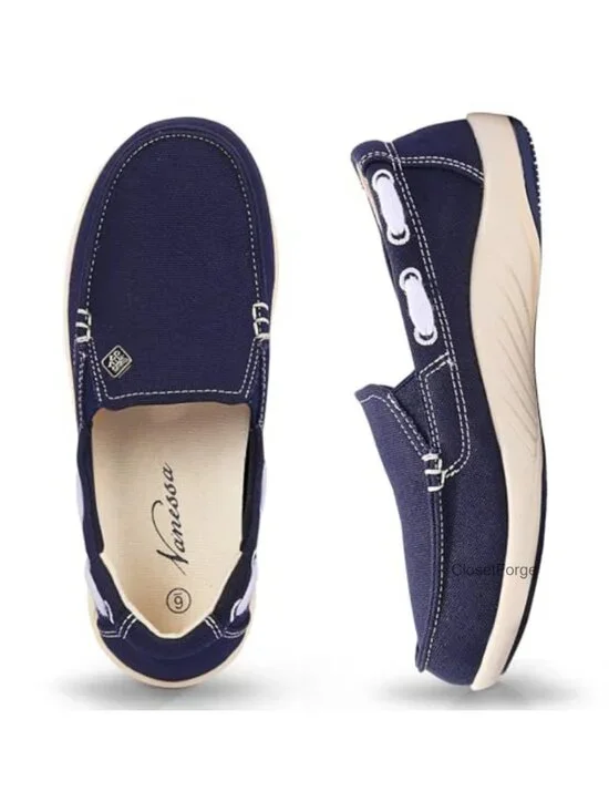 Women's Canvas Slip On Loafers with Arch Support - Comfortable Orthopedic Shoes