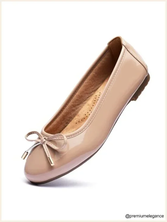 Women's Bow Flats Round Toe Slip On Faux Leather Dress Shoes