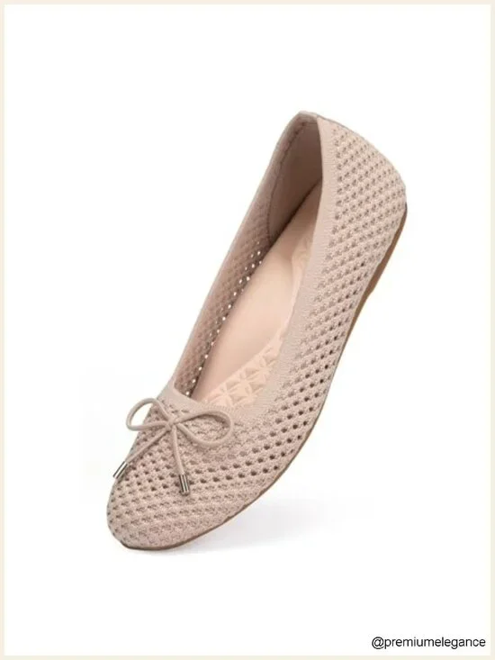 Women's Mesh Ballet Flats Round Toe Foldable Slip-On Knit Shoes with Bow