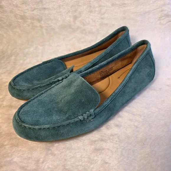 Born Driving Loafers Teal Green Suede Moccasins Flats Womens 9.5 NEW