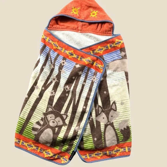 Pendleton Hooded Towel Youth OS Multicolor Forest Animal Print Cotton Bath Wrap