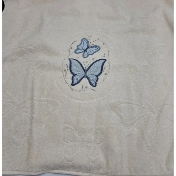 VTG R.A. Briggs Bath Towel‎ & Washcloth 2-Piece Blue Ivory Butterfly Embroidered