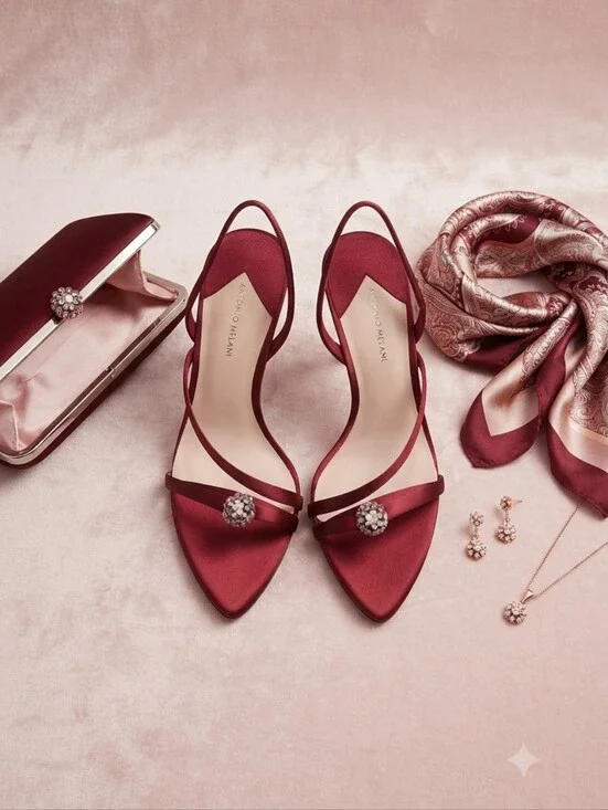 Antonio Melani Ames Burgundy Satin Pointed Toe Slingback Dress Heels Size 6.5