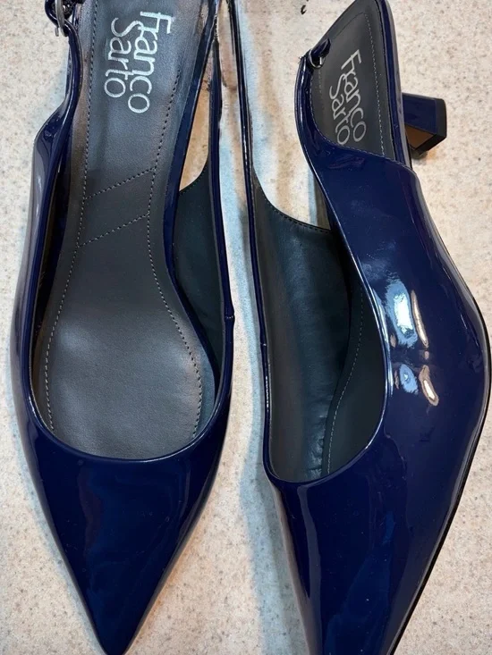 Franco Sarto Navy Patent Pointed Slingback Heels