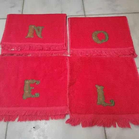 Cannon Red Embroidered Holiday NOEL Bath Hand Towels Set of 4