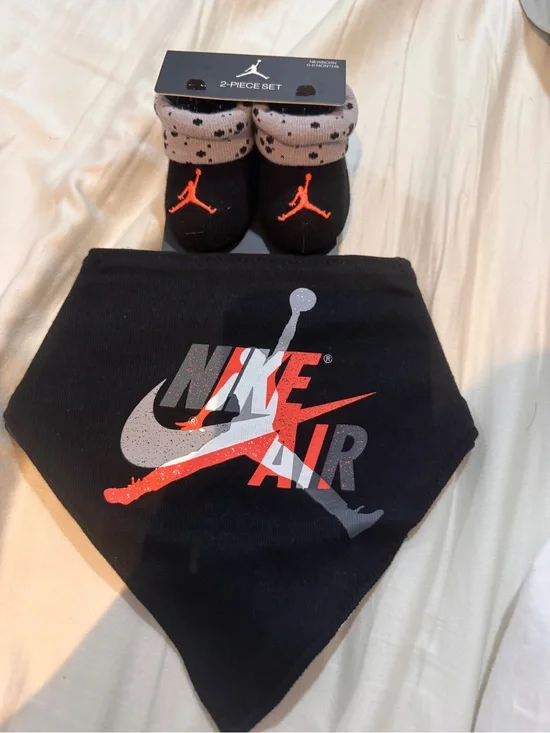 Nike Black Bandana Bib and Sock Set with Orange & Gray Accents