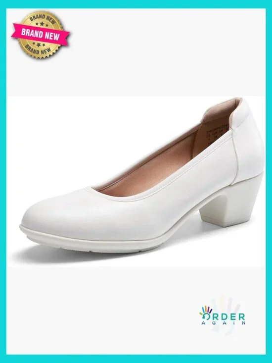 Low Chunky Heels Comfortable Block Work Pumps Closed Round Toe Dress Shoes