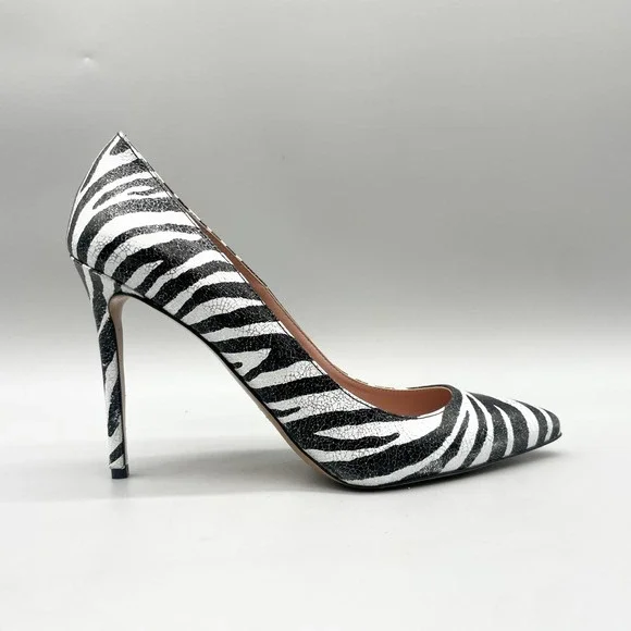 Identita Womens 41 11 Amy Pumps Zebra Print Leather Stiletto Heels Mob Wife Glam