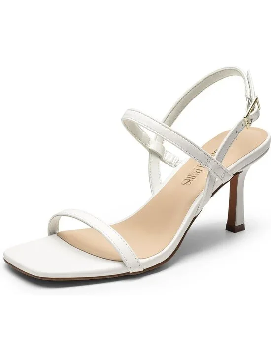 Dream Pairs Women's White Square Open Toe Slingback Heels Ankle Strappy Sandals