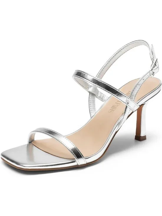 Dream Pairs Women's Silver Square Open Toe Slingback Heels Ankle Strappy Sandals