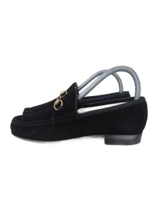 Gucci Horsebit Loafers Leather Shoes Suede Paneled Design Heels Black
