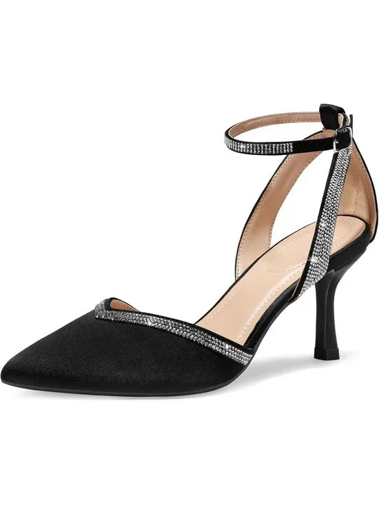 Women's Black Satin Closed Toe Kitten Heels Comfortable Dress Pumps Heel Shoes
