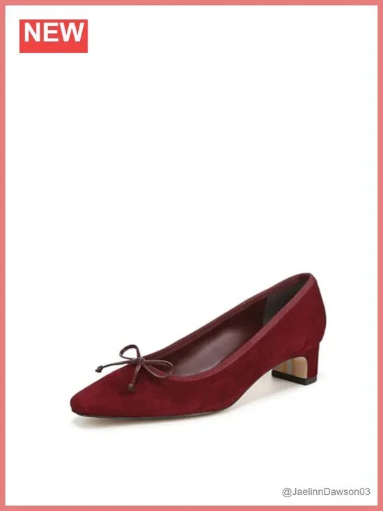 Suede Ballet Heels with Bow Slip On Low Heel Women's Shoes