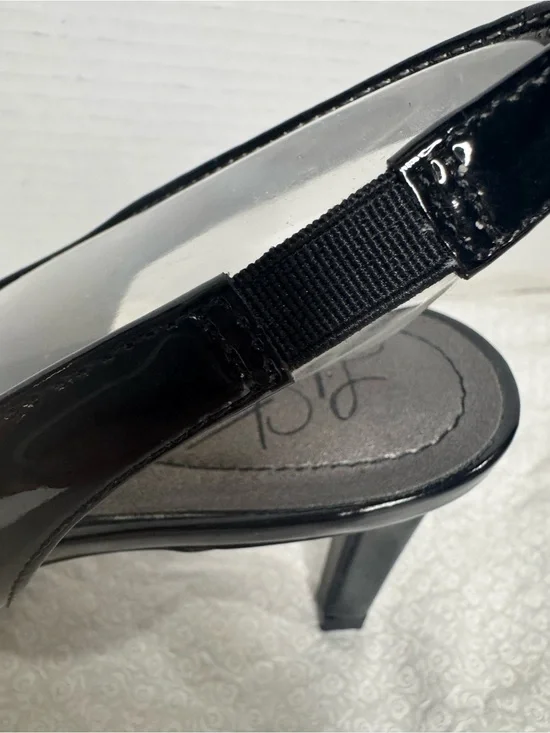 life stride shoe heel sling strap peep toe new on box size 8 black faux leather