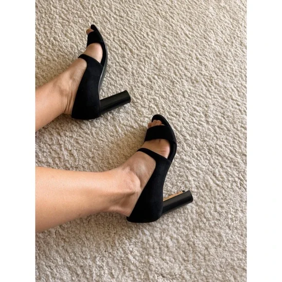 Hermès Black Suede Block Heel Open Toe Slip On Heels Women's EU 38 US‎ 7.5