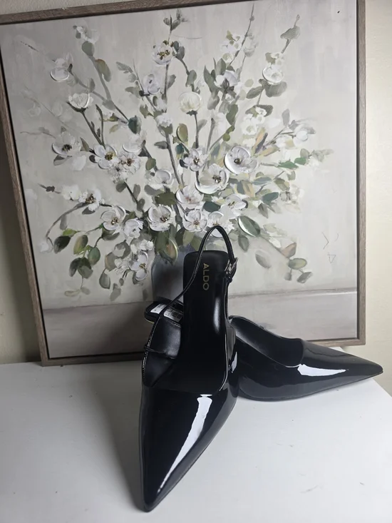 ALDO Black Patent Pointed-Toe Slingback Pumps