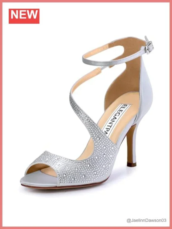 Satin Peep Toe Strappy Stiletto Heels Rhinestone Wedding Sandals
